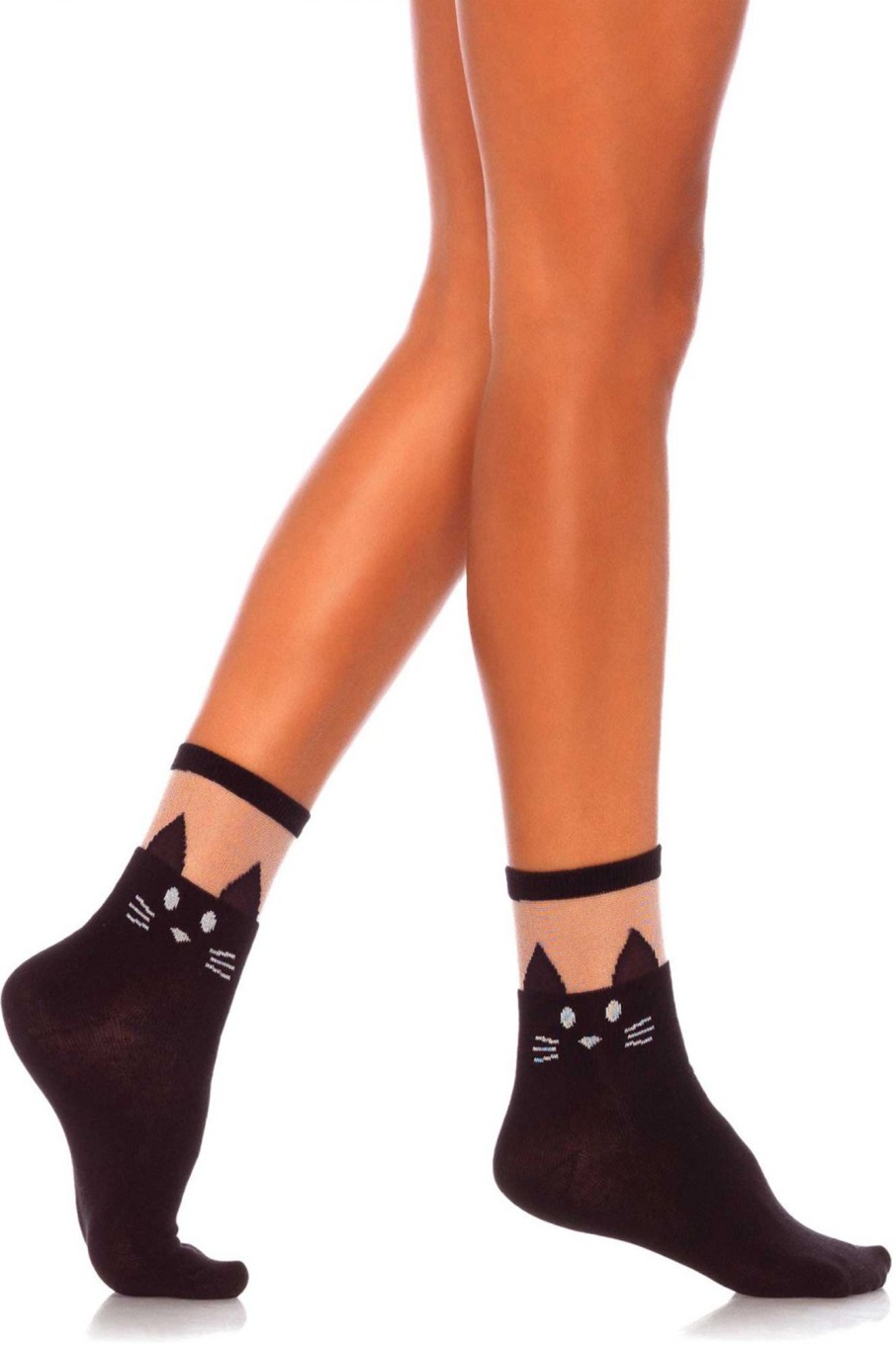 Underklader Leg Avenue | Sort Cat Opaque Anklet Socks