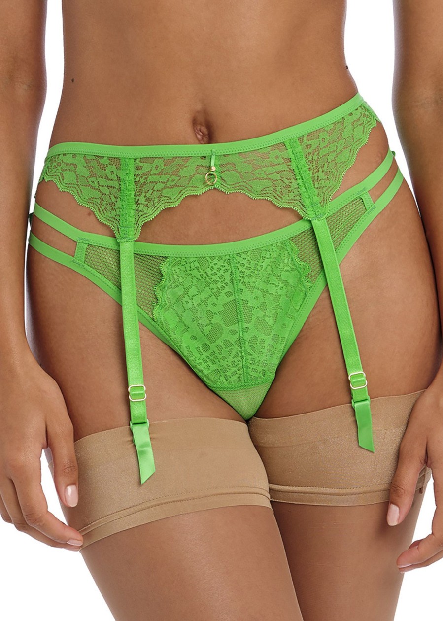 Underklader Freya | Freya Temptress Poison Green Strumpebandshallare Xs-Xl